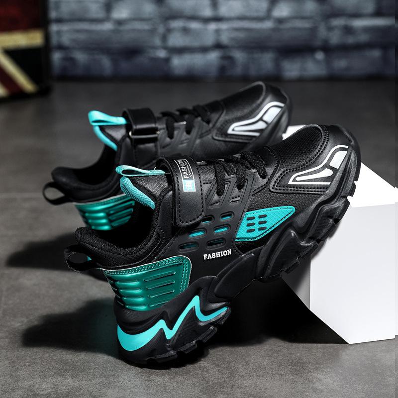 Children's Sports Shoes 2025 New Spring and Autumn Running Shoes Double Mesh Leather Surface Breathable Middle and Older Children's Fashion Velcro N