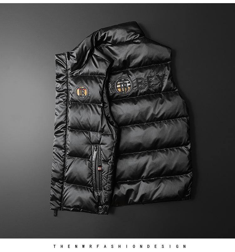 Męska Europejska Błyszcząca Kamizelka Puchowa - Zimowa z Kołnierzem Stojącym Moda Biały Puch Kaczy Odzież Wierzchnia