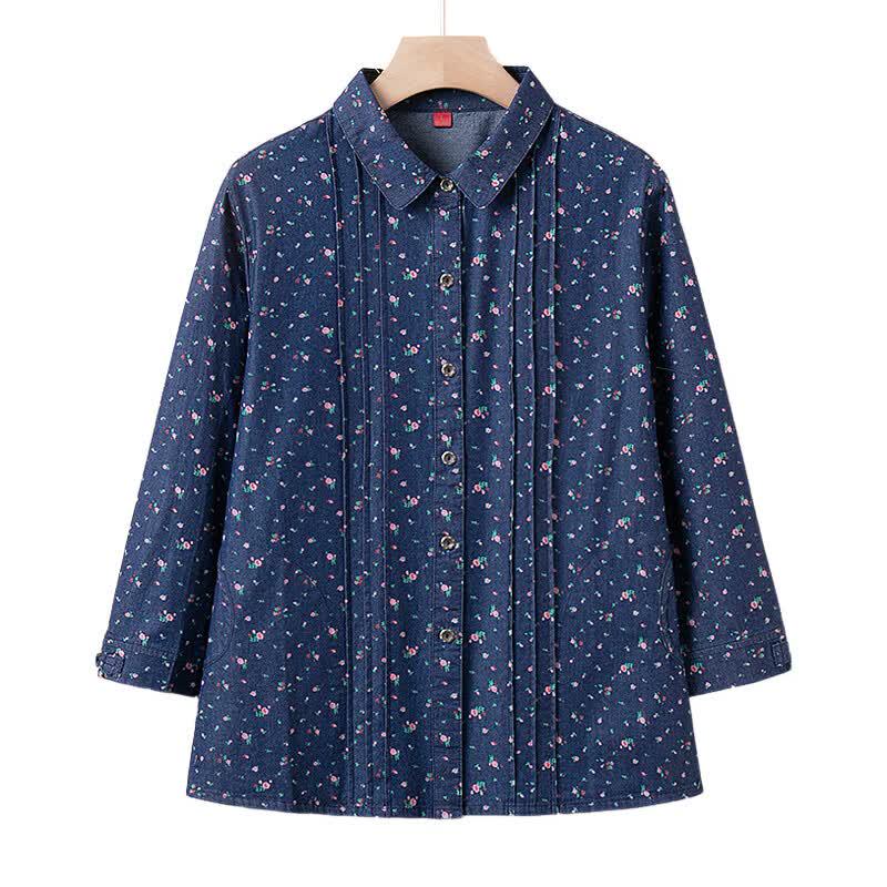 FENGXIAO 2026 Women's Loose Fit Printed Cotton Denim Shirt