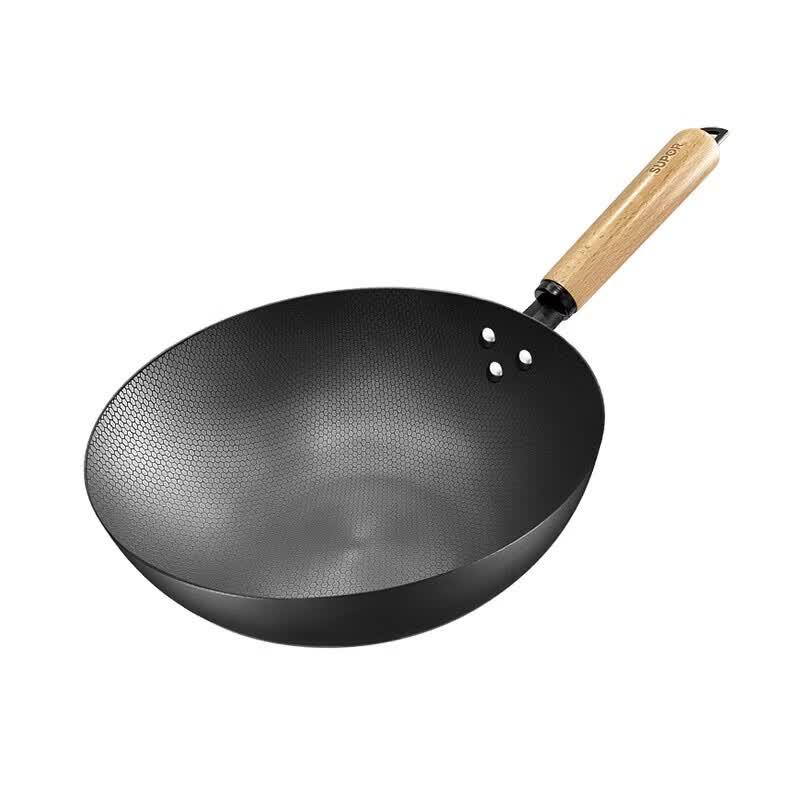 SUPOR Honeycomb Cast Iron Wok with Glass Lid