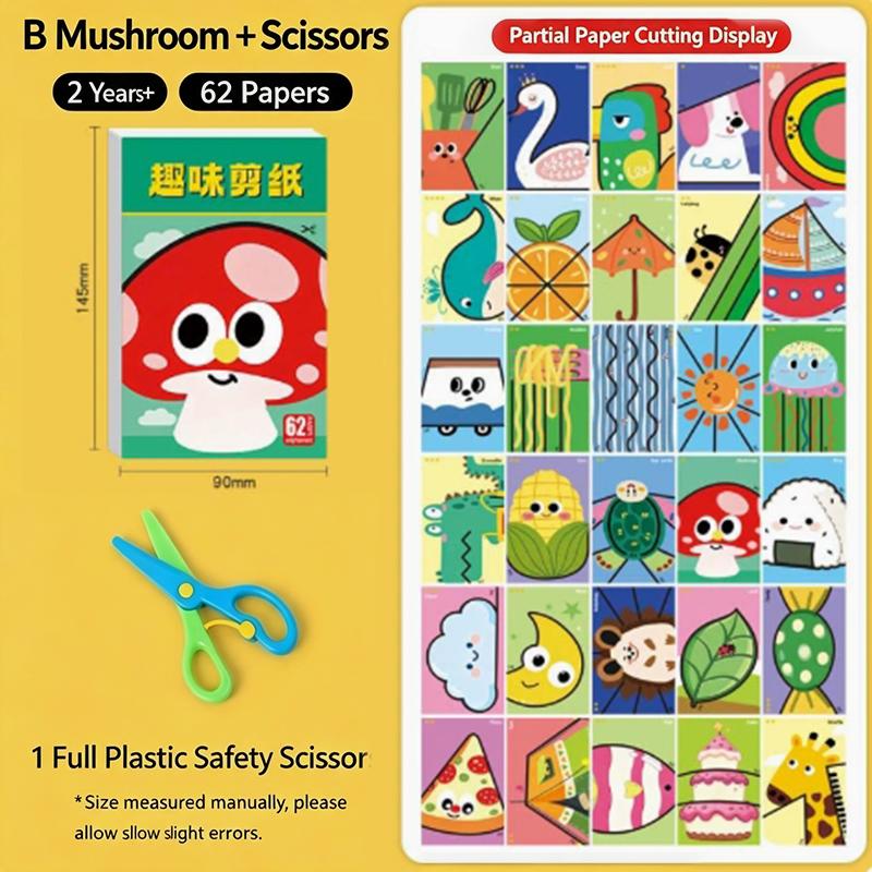 Handmade Paper Cuttings Interesting Origami Suit Dinosaur/Mushroom Patterns Including Scissors Parent-Child Interactive Toys