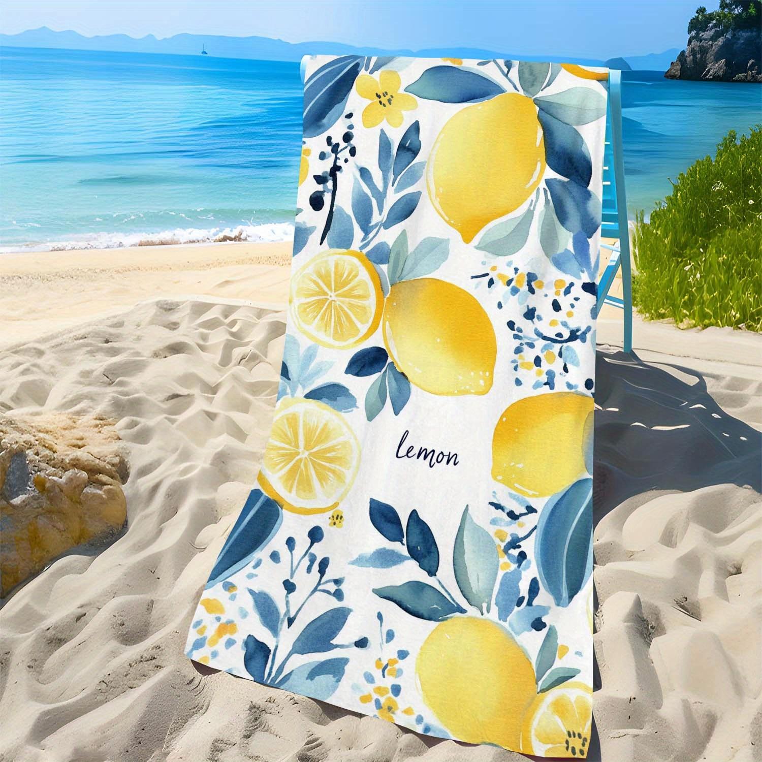 

Summer Watercolor Lemon Print Beach Towel - Soft Lightweight Microfiber, Super Absorbent & Sand-Resistant, Large Rectangular W30*H60(CM)