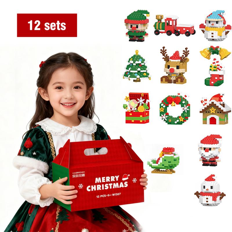 10-12 Pieces Christmas Building Block Santa Claus Elk Deer Home Decor Snowman DIY Assembly Bricks Toys for Kids Adult XMAS Gift