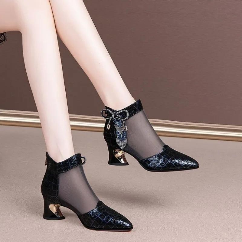 Fashion Women Summer Sandals Comfortable Mesh Outdoor Pointed Toe High Heels Sandals Trend 2025 Luxury Ankle Casual Shoes for Women