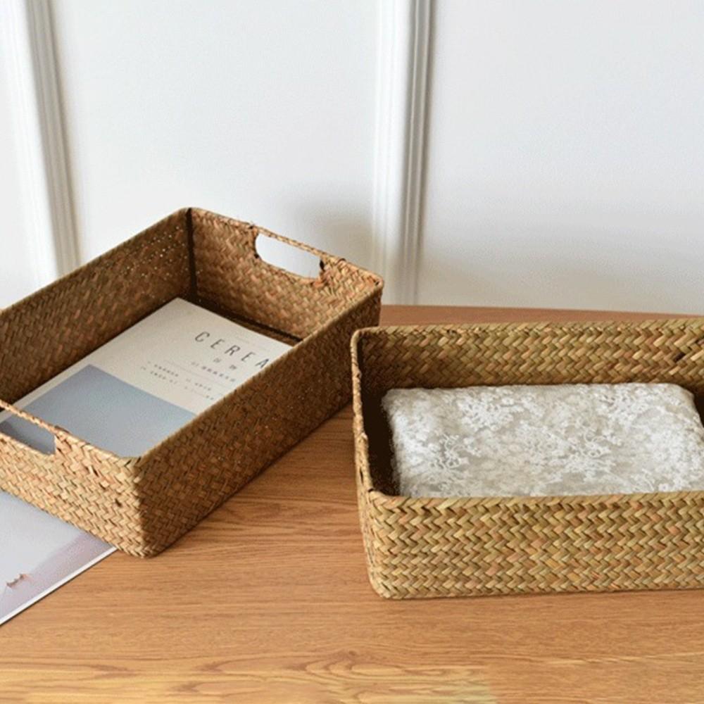 Con Asas Cesta de Almacenamiento de Ratán Ratán Natural Tejido Contenedor de Almacenamiento Organización de Cocina