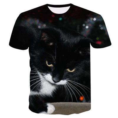 Cat Men's 3D Printed Short Sleeved T-shirt Casual Short Sleeved Trendy Domineering Cat Tee Tops