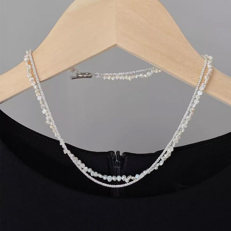 

1 шт. Ожерелье из пресноводного жемчуга, женская цепочка на ключицу, универсальная нишевая высококачественная двухслойная цепочка на шею, ювелирное изделие