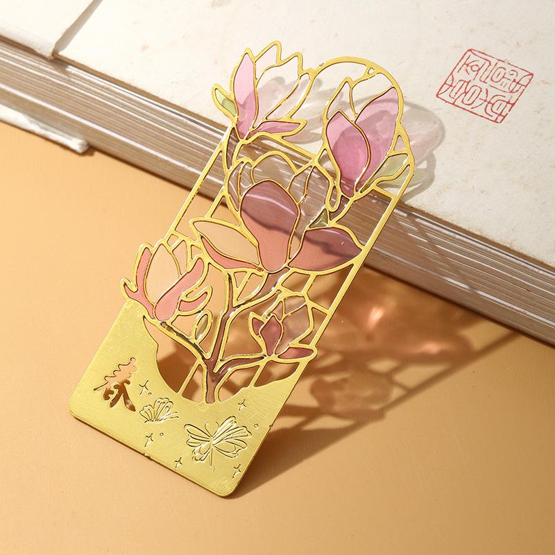 Customized Four Seasons Flower Metal Bookmark Hollow Transparent Paint