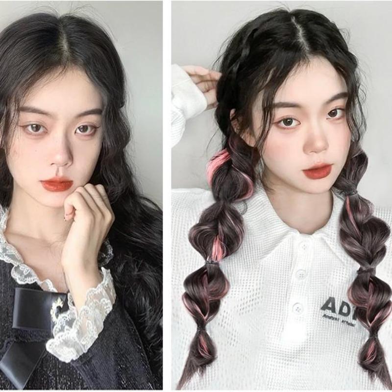 2 Pcs/set Synthetic Bubble Twist Ponytail High Elastic Wig Women Hair Side Natural Lantern Wig Braid Black Tail Hairpiece