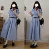 New High-end Blue Striped Shirt Dress Children's Summer Temperament Waist Polo Dress