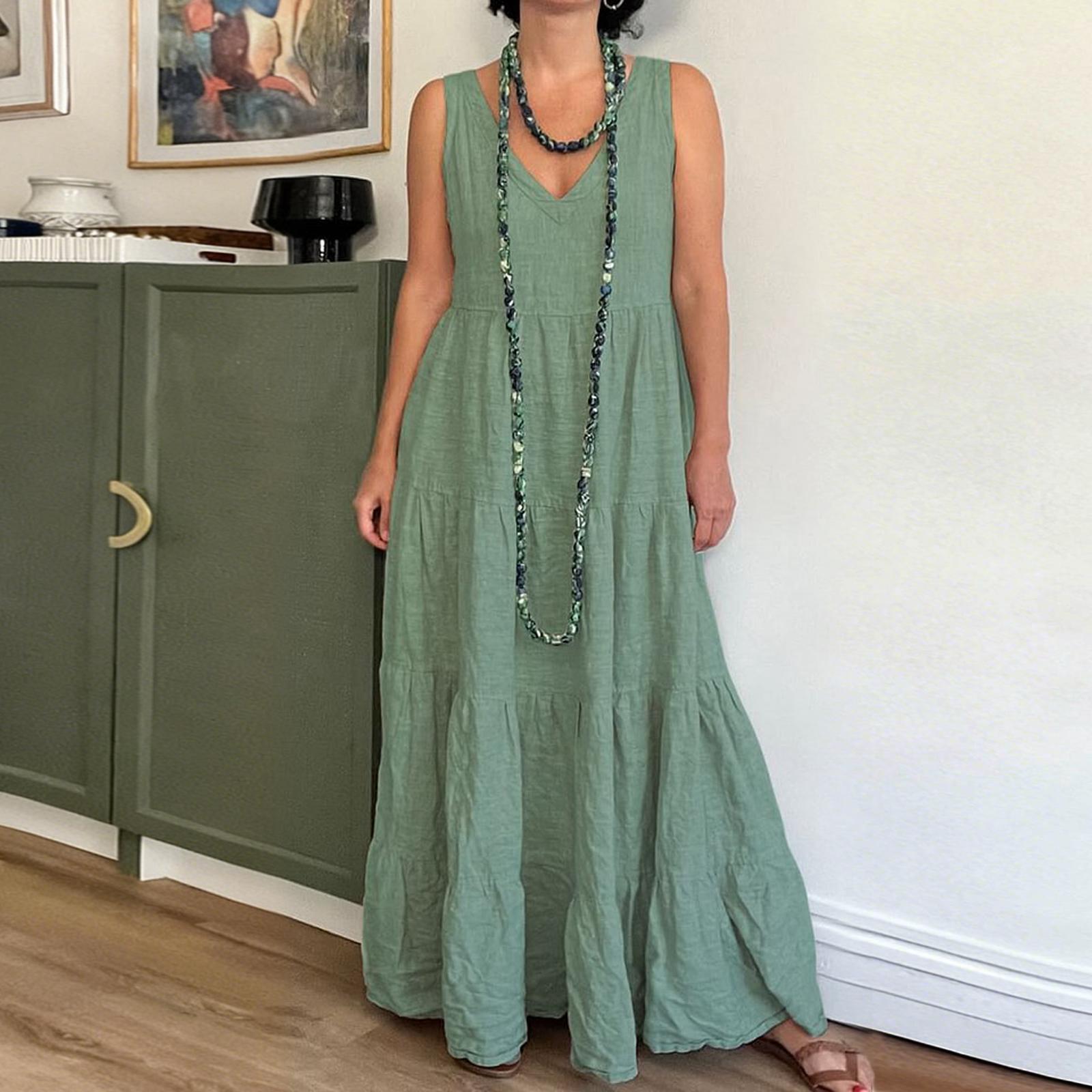 

Сукня для жінок Довга Бохо Пляжна Сукня Елегантна Максі Сукня V-подібний виріз Безрукавка XL