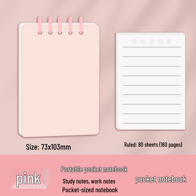 Портативный карманный планировщик-блокнот A7 на кольцах розовый