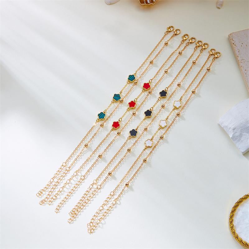 Lucky Five Leaf Flower Charm Anklets for Women Simple Layered Chain Anklet Leg Bracelets Beach Foot Chain Jewelry Accessories