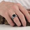 Square Retro Black Rings Silver Black Glass Stone Rings Black Stone Square Ring  Funerals