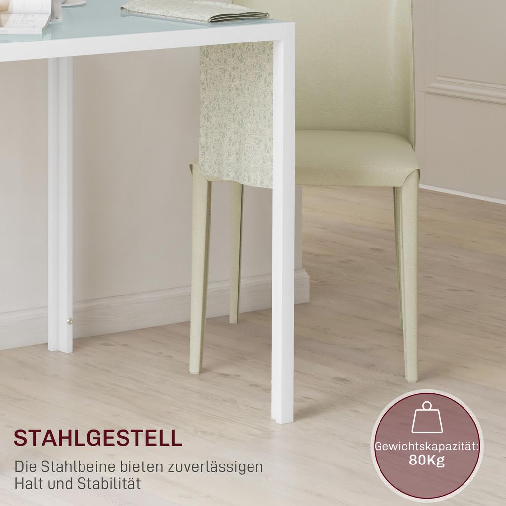 Square Dining Table for 4 People, Tempered Glass Tabletop, for Kitchen and Dining Room, 75 x 75 x 75 cm, White