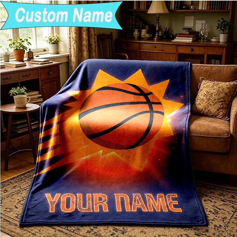1PC Custom Name Blanket Suns Basketball Artwork Flannel Blankets Patterns Throw Blanket All-Season Soft Gift for Couch, Bed, Camping, Birthday Gifts