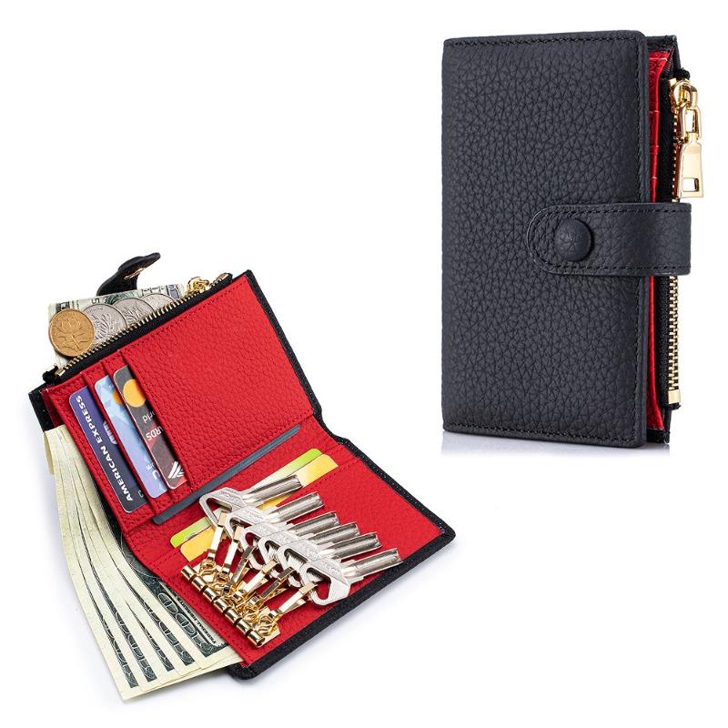 Leather lychee pattern multi-functional key bag large capacity 20% off small wallet first layer cowhide high value storage bag female