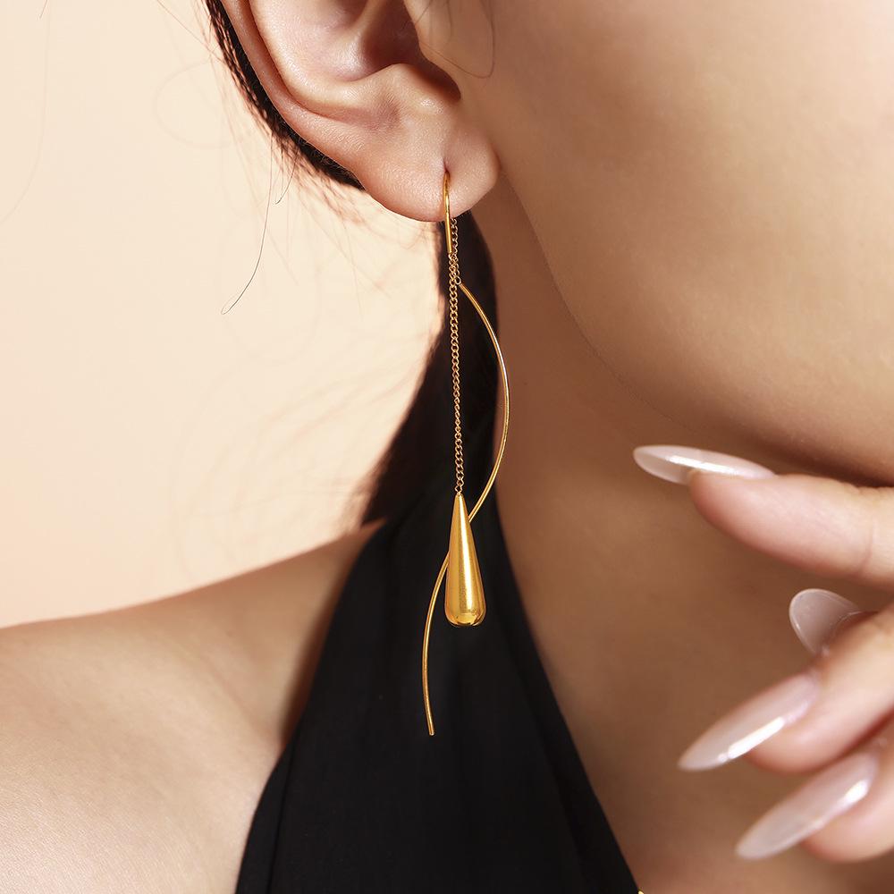 Women's Luxury Water Drop Tassel Earrings - Stainless Steel Wire, Modern Design