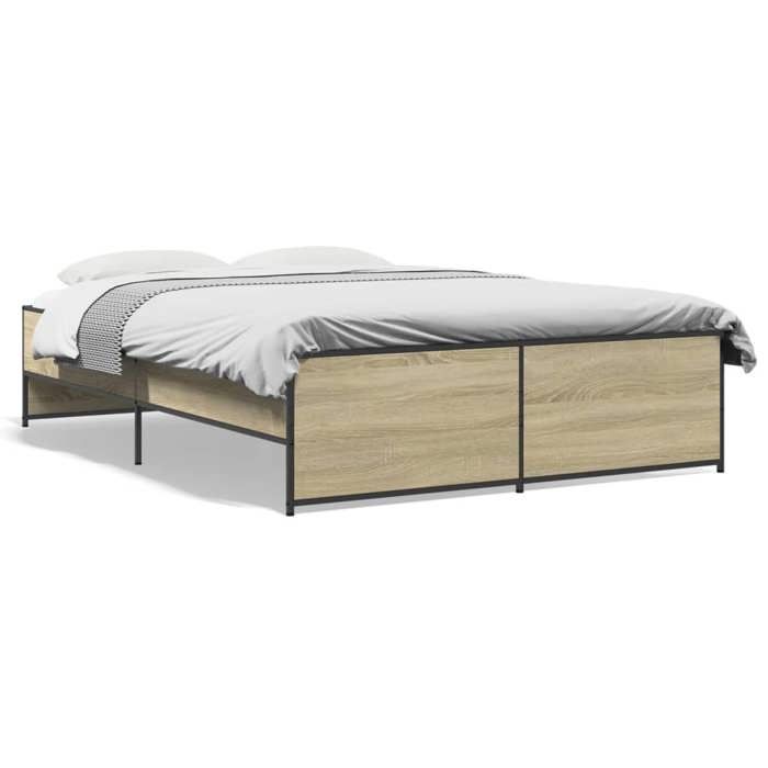 VidaXL Cadre de lit chêne sonoma 135x190 cm bois d'ingénierie et métal, lit, lit d'invité, lit double, meuble de chambre à 3279903