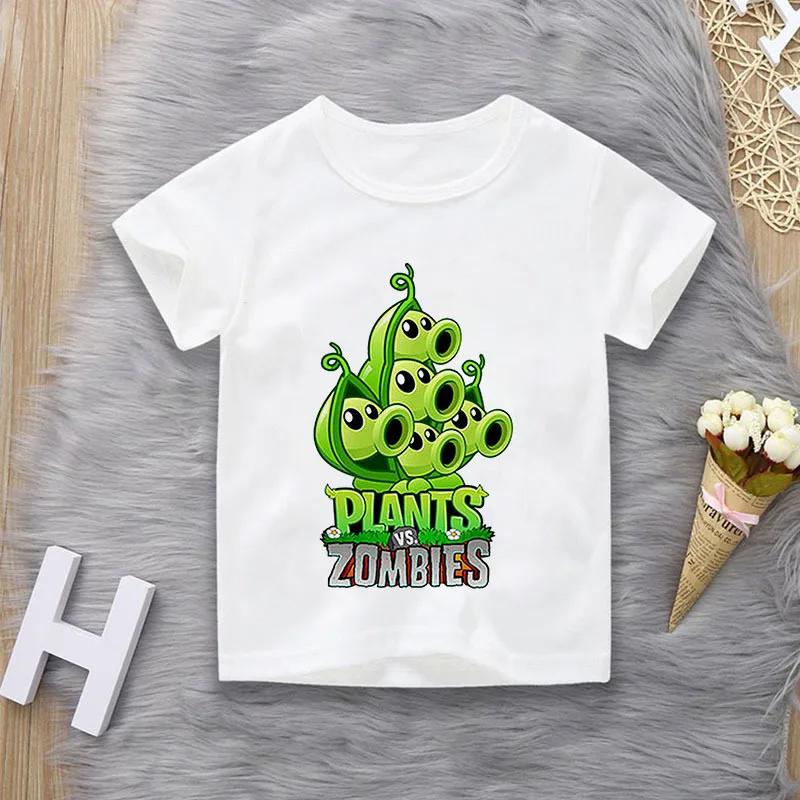 Summer Plants Vs Zombies Printed Casual TShirt Boys Girls Short Sleeve Top for Middle School Students Family Matching Outfits