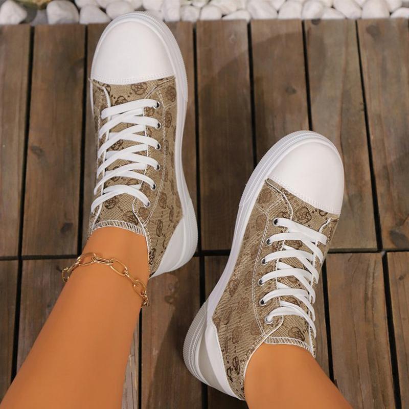 Móda Móda Květinová Výšivka Plátěné Boty Ženy Jaro Podzim Šněrovací Vysoké Plátěné Boty Žena Kulatá Špička Baleríny Tenisky Ženské