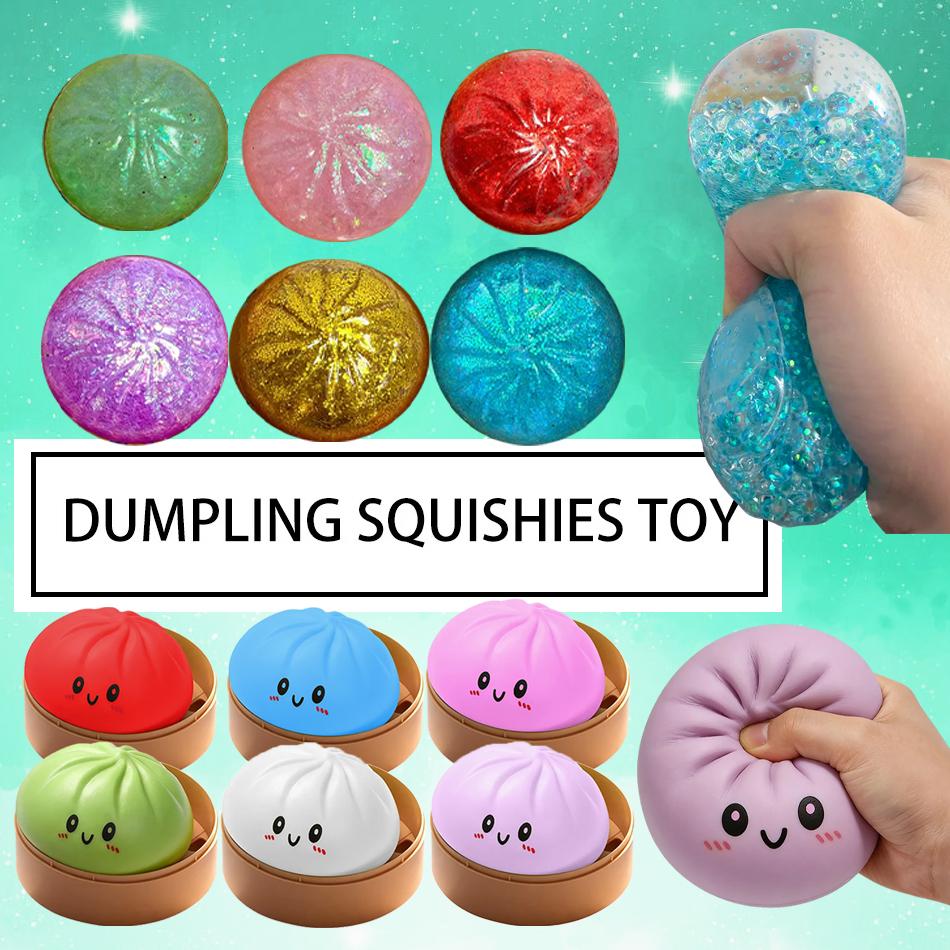 Dumpling Fidget Toy Stress Balls Squeeze Dough Ball Bun With Food Steamer Stretchy Desk Toys Party Favors Gifts For Kids & Adult