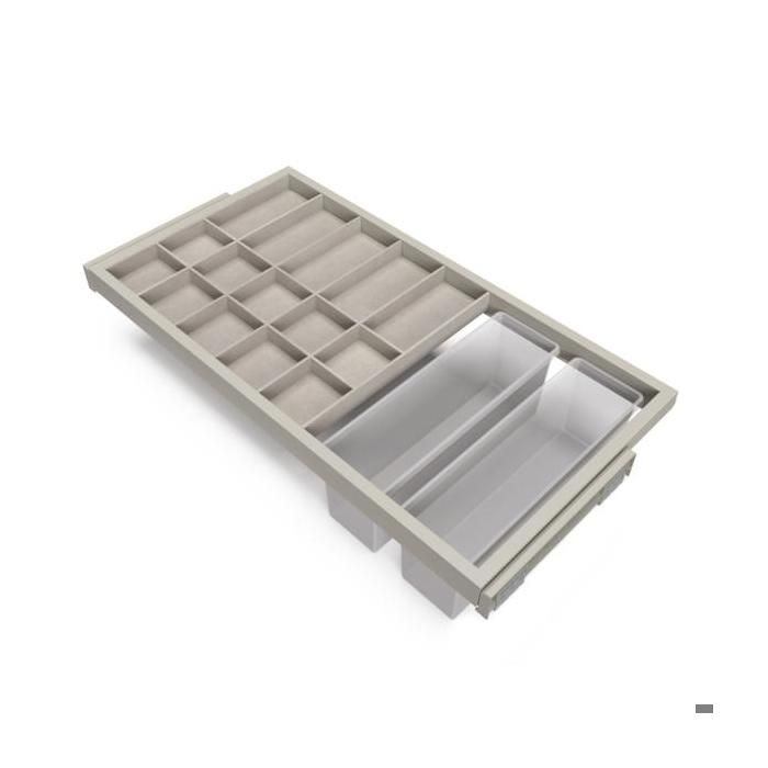Kit tiroir d'organisation Emuca avec plateau auxiliaire et glissières à fermeture douce pour armoires module 900mm gris pierre