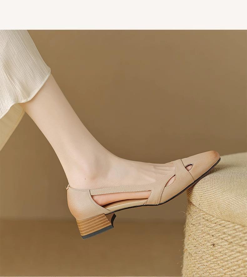 Retro Roman Style Hollow Bag Head Sandals Women's Spring and Summer 2025 New Casual Thick Heel Non-slip Single Shoes Doudou Shoes