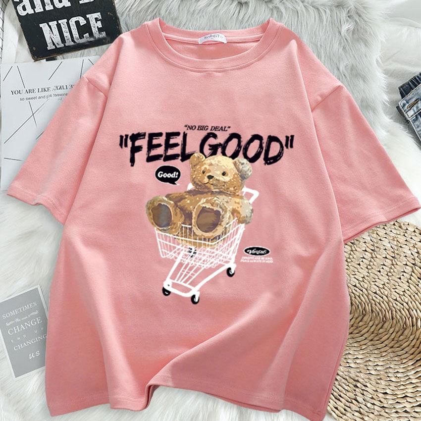 Cartoon Bear Short Sleeve Tshirt Women Loose Top Fashion Korean Style Tee