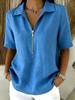 Summer 2026 European Fashion Women's Cotton Linen Zipper Shirt with Lapel