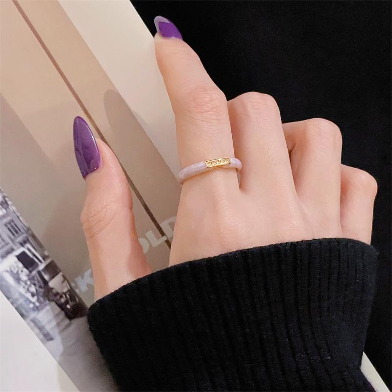 Enamel Dripping Oil Medium Antique Gold Open Ring Light Luxury High Sense Retro Zircon Jewelry Personalized Accessories Women