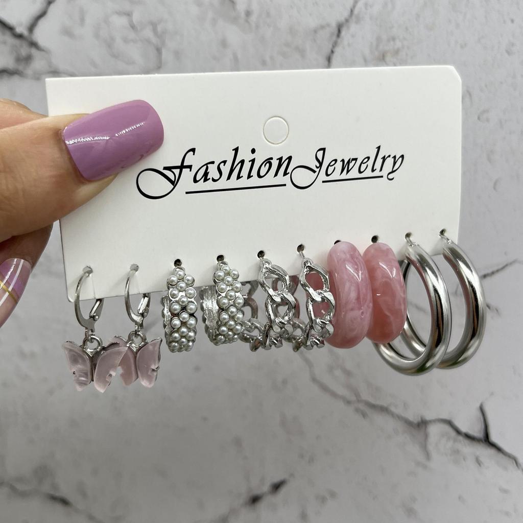 Cross-Border Pearl & Gold Hoop Earrings: Creative French Retro 6-Piece Set for Women