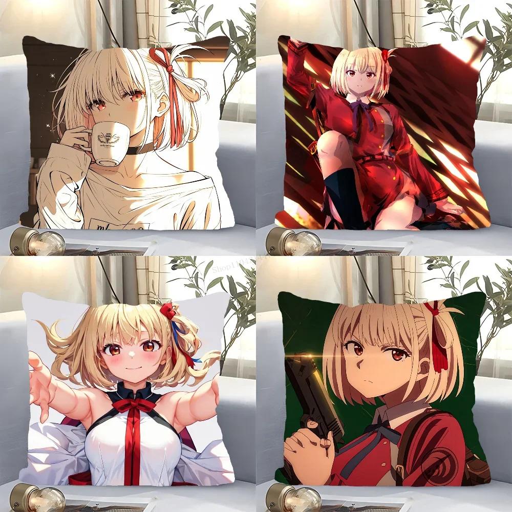 1Pc Chisato Nishikigi Anime Lycoris Recoil Pillow Case Square Pillow Bedroom Sofa Leisurecar Living Room Home Decoration 40X40