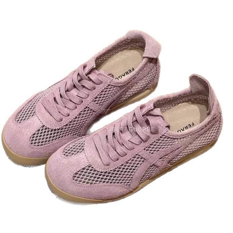 Leather casual sports flat bottom running thick baseplate shoes summer thin single net soft sole mesh Forrest Gump training shoes women
