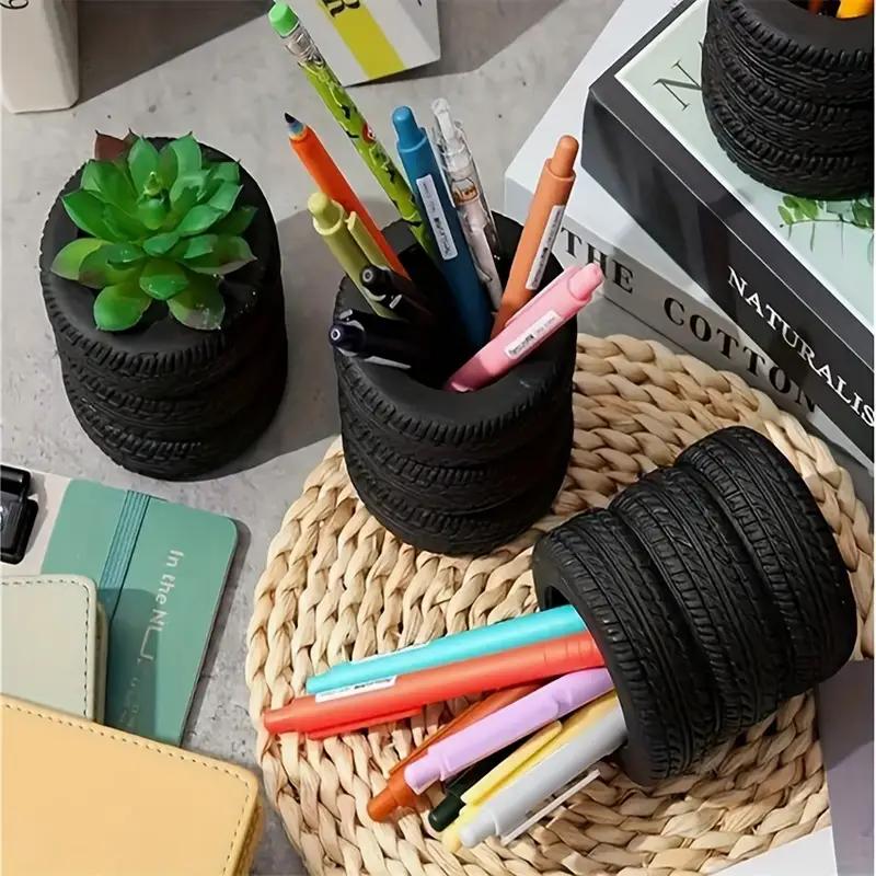 Creative Tire Shaped Pen Holder Unique Tire Model Pen Storage Container Office Desk Stationery Storage Decor Ornament