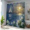 1pc Sailing Boat Bathroom Shower Curtain Scenery with Ocean, Moonlight and Flowers Polyester Fabric Bathroom Decor