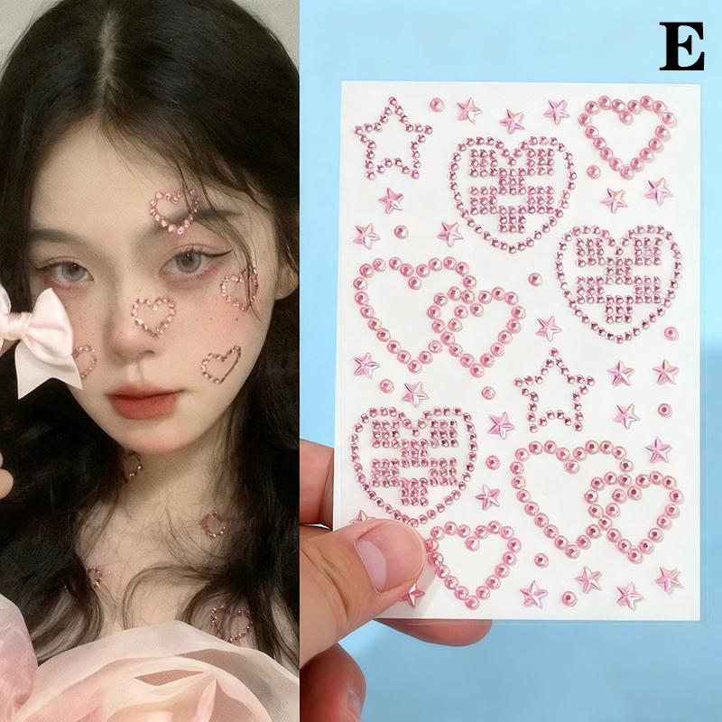 1Pcs Face Diamond Gem Pearl Sticker 3D Colorful Rhinestone Tattoo Eyeshadow Stickers Fo Festival Nail Body Makeup Bling Decor