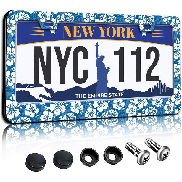 Neon Rainbow Leopard Print License Plate Frame,Colorful License Plate Frame Decorative Rust-Proof Waterproof Stainless Steel 2 Hole License Plate 1 PCS