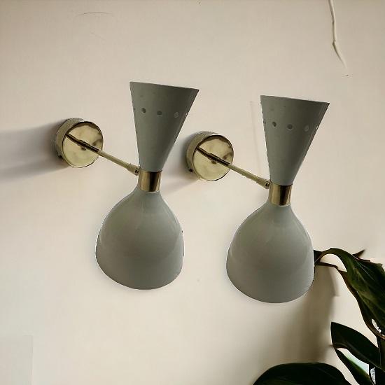 Mid Century Modern Double White Wall Sconces - Vanity Light, Smart Set of 2