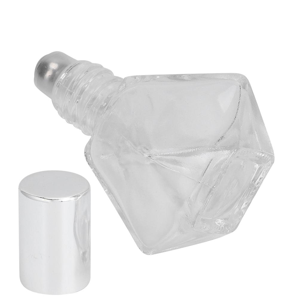 Roll On Refillable Perfume Bottle Empty Glass Aromatherapy Essential Oil Roller Bottles 8ml(Silver Cover Steel Beads )