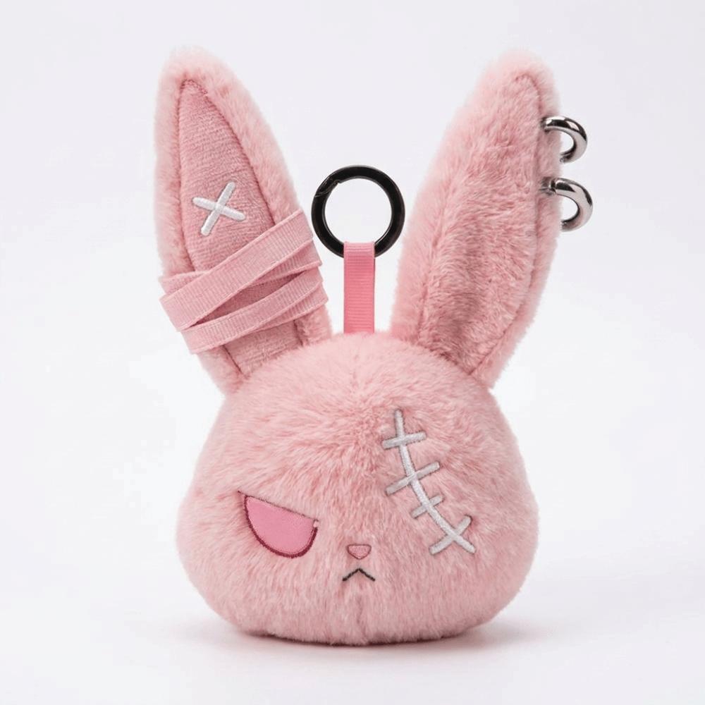 Gothic Wounded Rabbit Keyring Hoop Earrings Cute Furry Bag Pendant Gift For Women