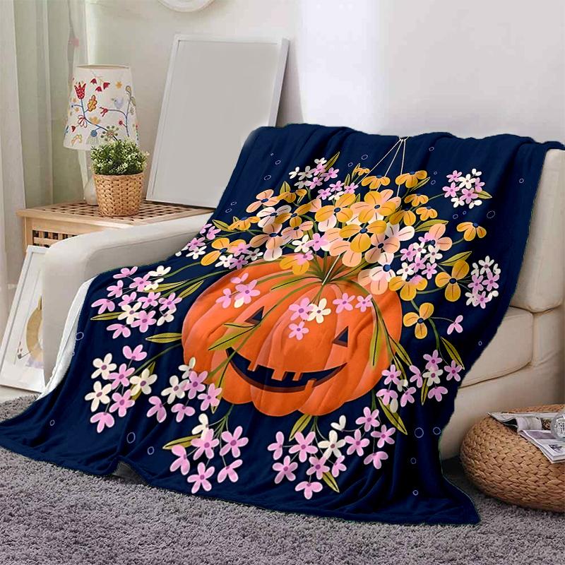 1pc Floral & Pumpkin Ideas Blanket Cute Home Decor Soft Perfect Gift for Birthday or Christmas, Living Room, Travel, Camping