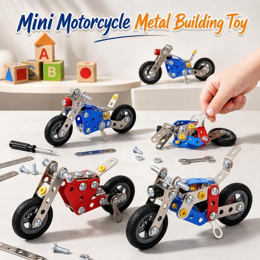 Motorcycle‑Shaped Metal Building Toy Mini‑Sized Assembly Puzzle Toy Motorcycle Model Kit Kids