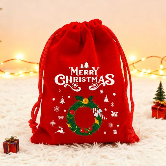 Red Christmas Drawstring Gift Bags Fabric Favor Pouches for Candy Apples Holiday Gift Bag
