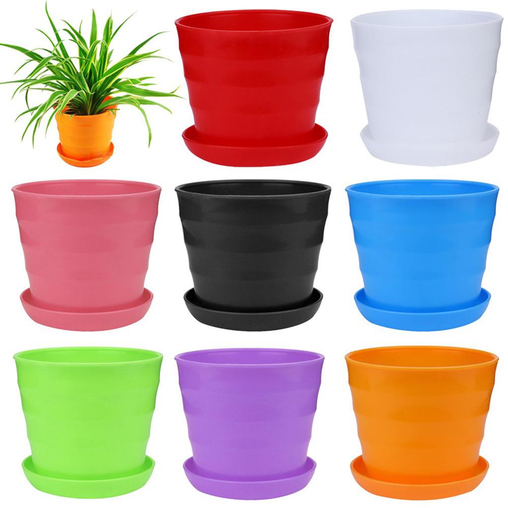 5pcs Colorful Flower Pots Small Round Pots Trays Succulents Herb Plant Flowerpot Office Garden Home Indoor Decor DIY Supply