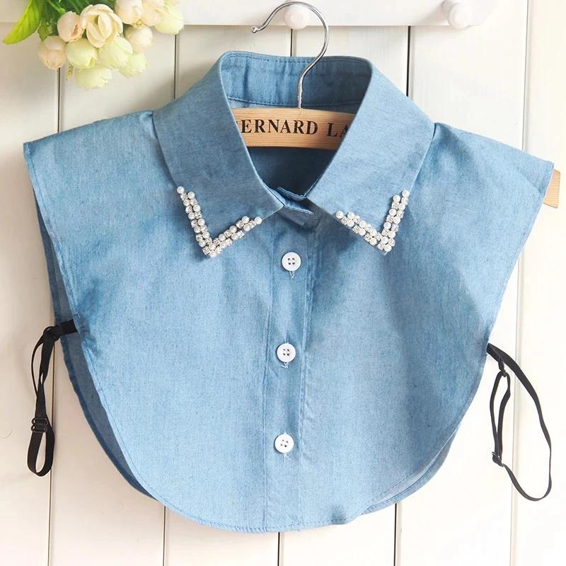 Fashion Denim V Neck Faux Cols Detachable Collar Lace Fake Collars for Women Shirt False Blouse Tie Lapel Shirt Accessories