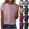 Women Multi Color Round Neck Short Sleeve Glitter Sparkle Casual Top
