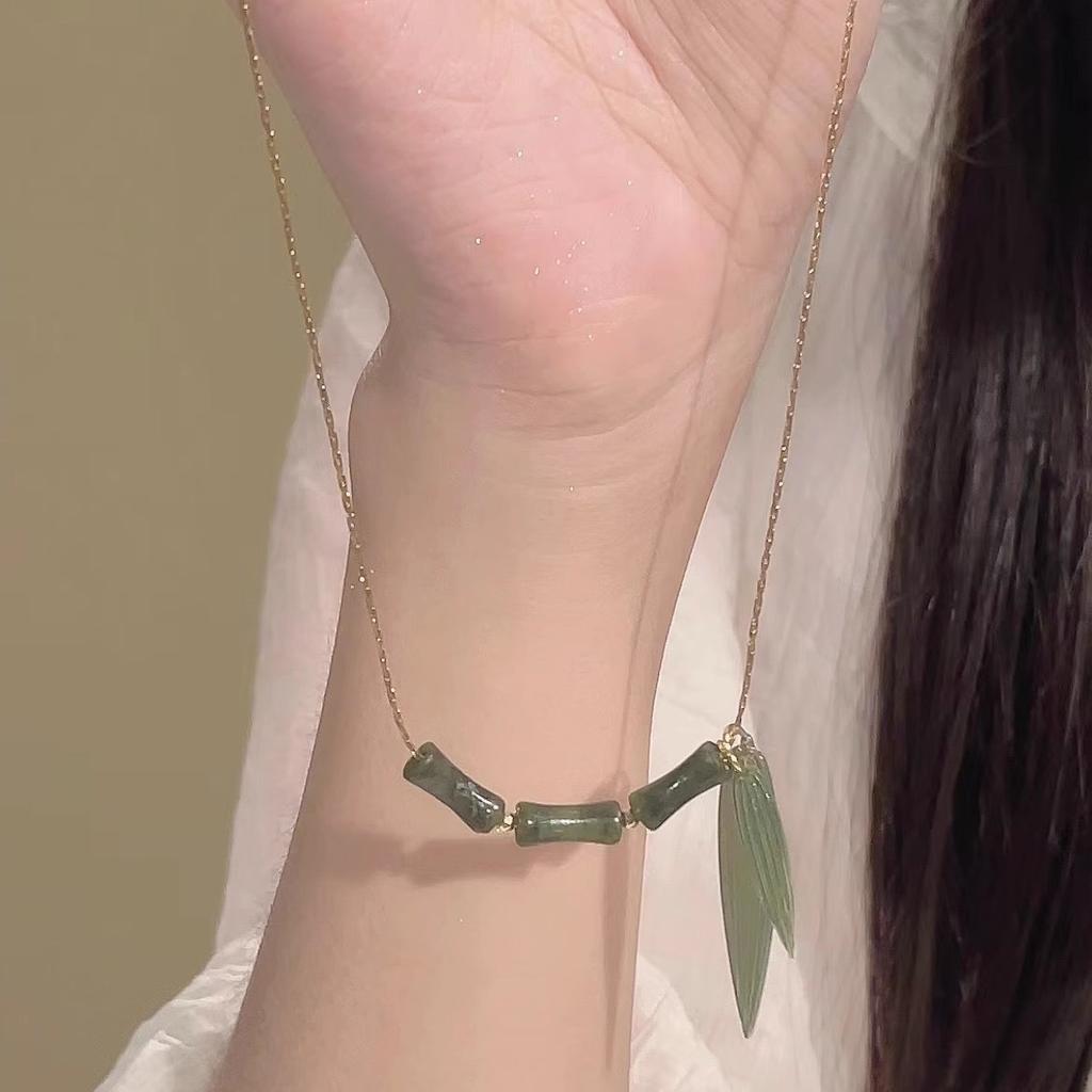 6 Necklaces Ink-dyed Green Bamboo National Style New Chinese Bamboo Necklace Girls 2025 Neck Chain Niche