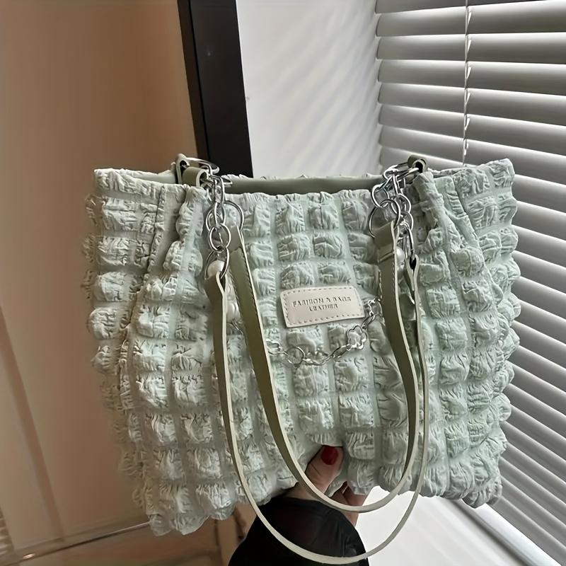 Summer Sweet Ruffled Bubble Cloud Shoulder Bag, Large-capacity Tote for Outings and Commuting, Fashionable Women's Soft Handbag