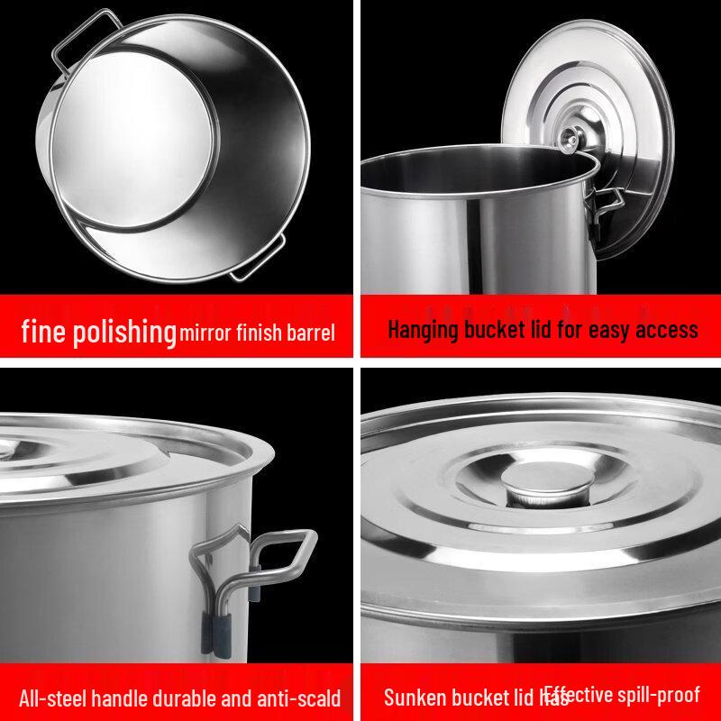 JPHZNB Thickened Stainless Steel Round Soup Water Bucket with Lid